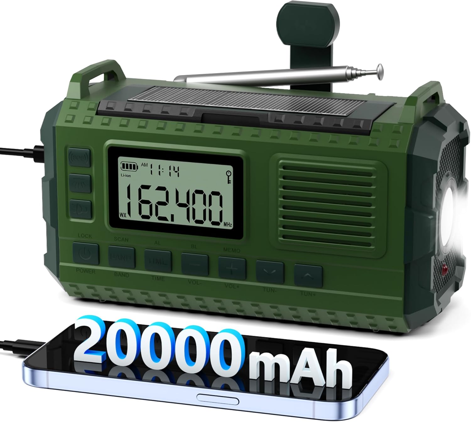 Emergency Weather Radio with 20000mAh Power Bank & SOS Alarm