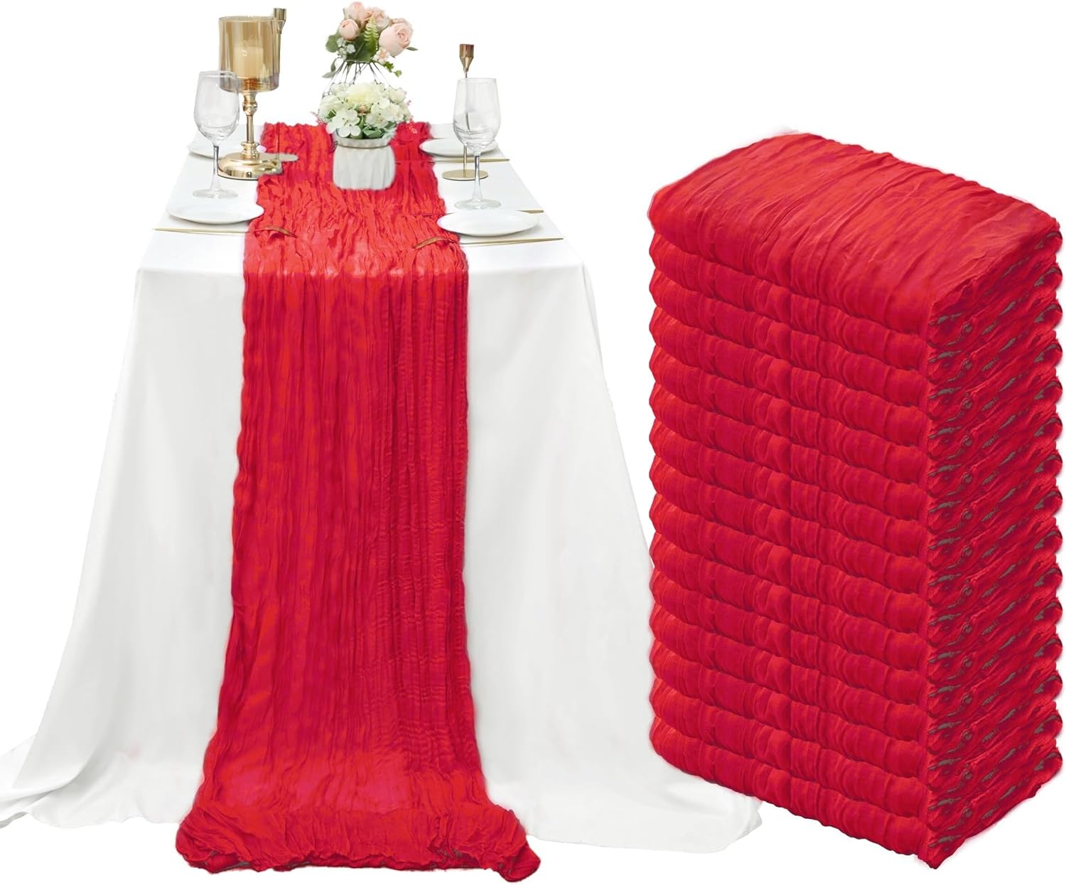 15 Pack Red Cheesecloth Table Runners for Elegant Events