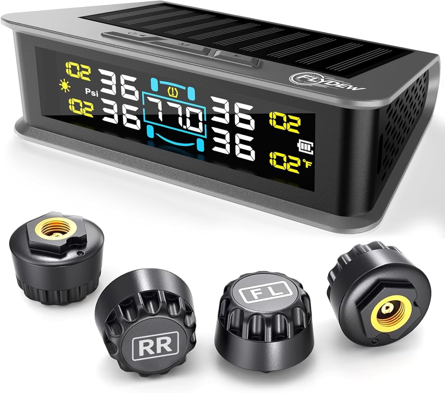RV Tire Pressure Monitoring System with Solar Charger & LCD Display