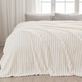 Super Soft Queen Blanket Ivory Ribbed - Premium Silky Flannel Fleece