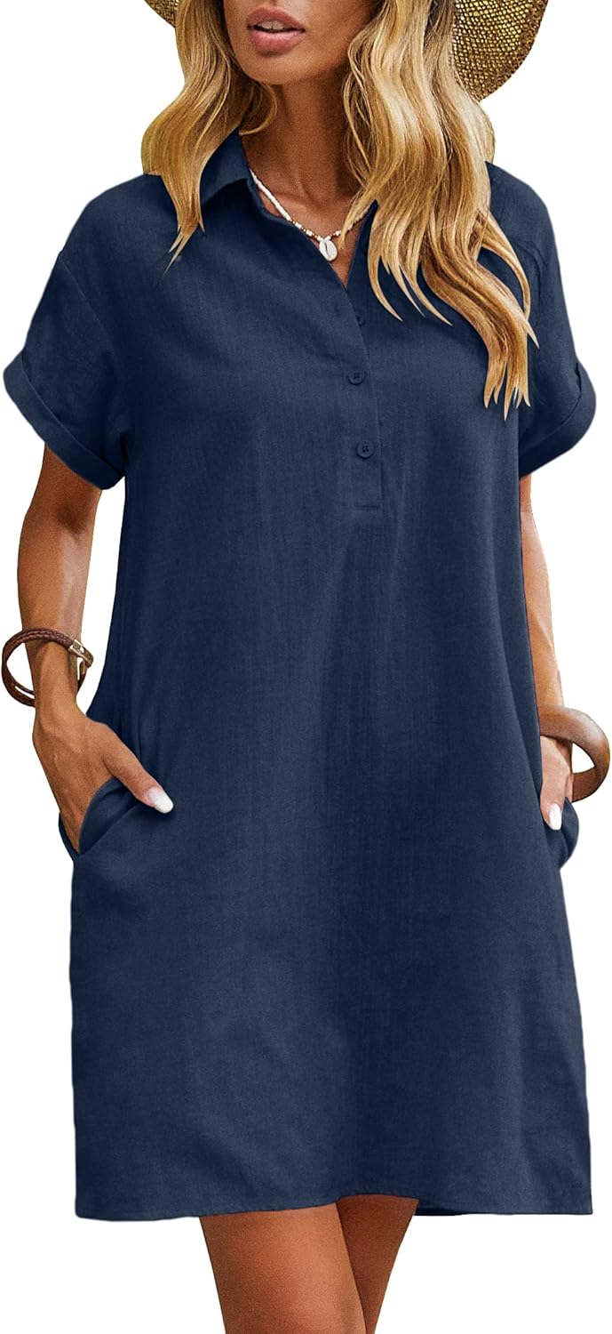 Zeagoo Womens Cotton Shirt Dress for Casual Summer Style