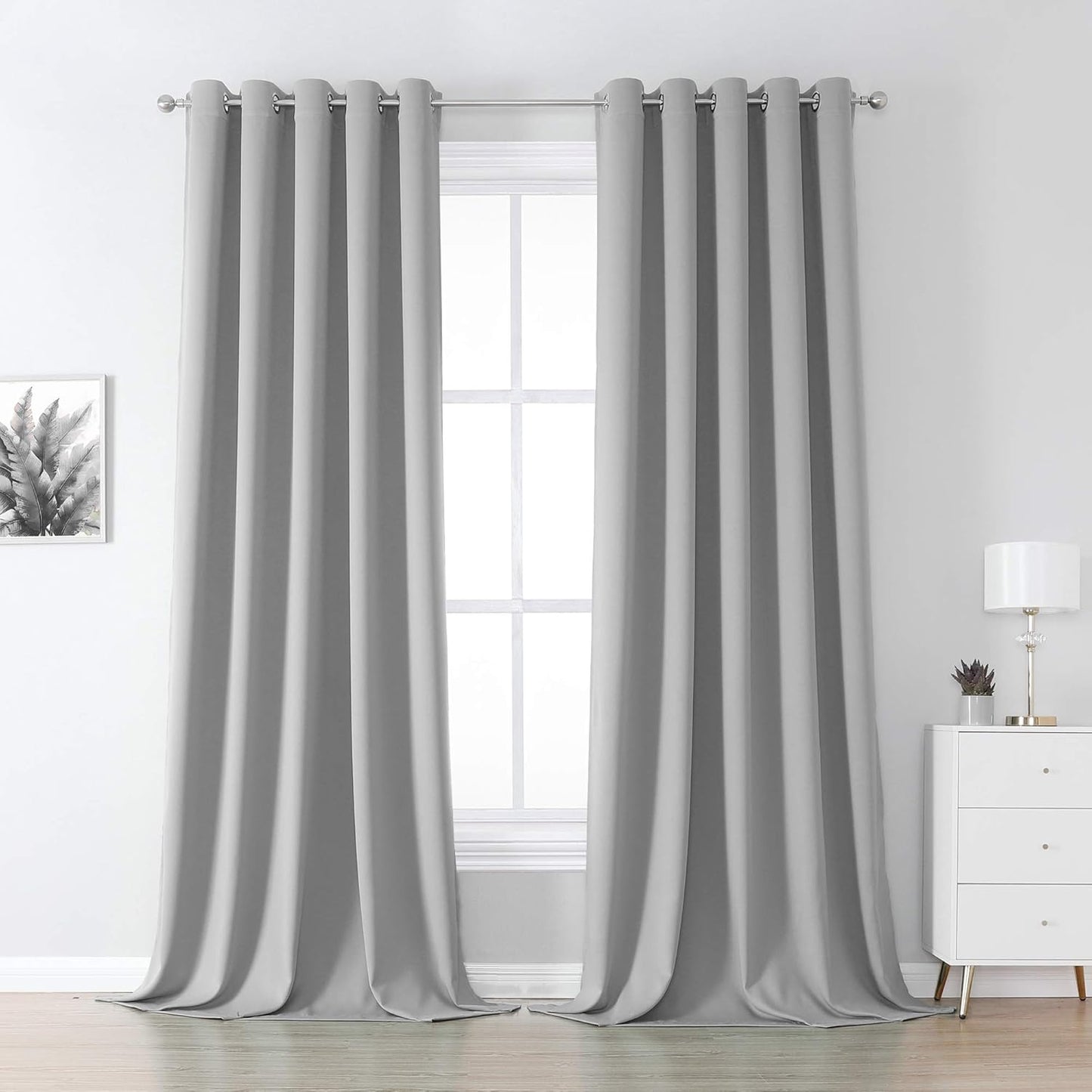Light Grey Blackout Curtain Drapes for Living Room & Bedroom