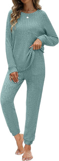 Womens Ribbed Knit Lounge Set - Cozy 2 Piece Pajama Outfit
