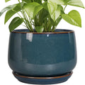 Ceramic Plant Pot 9 in Round Modern Planter - Retro Blue