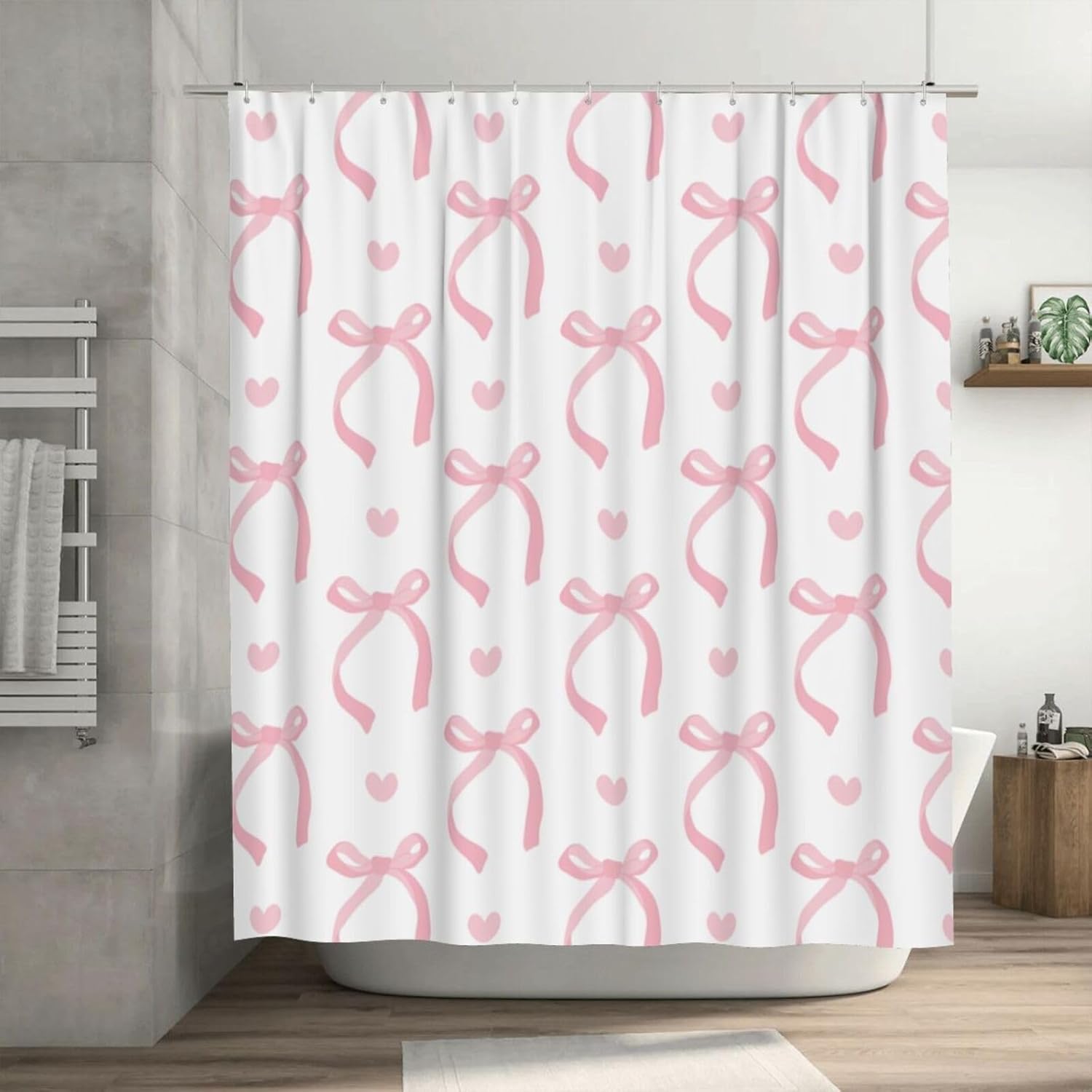 Haukea Pink Bow Shower Curtain Set 72x72 Inch