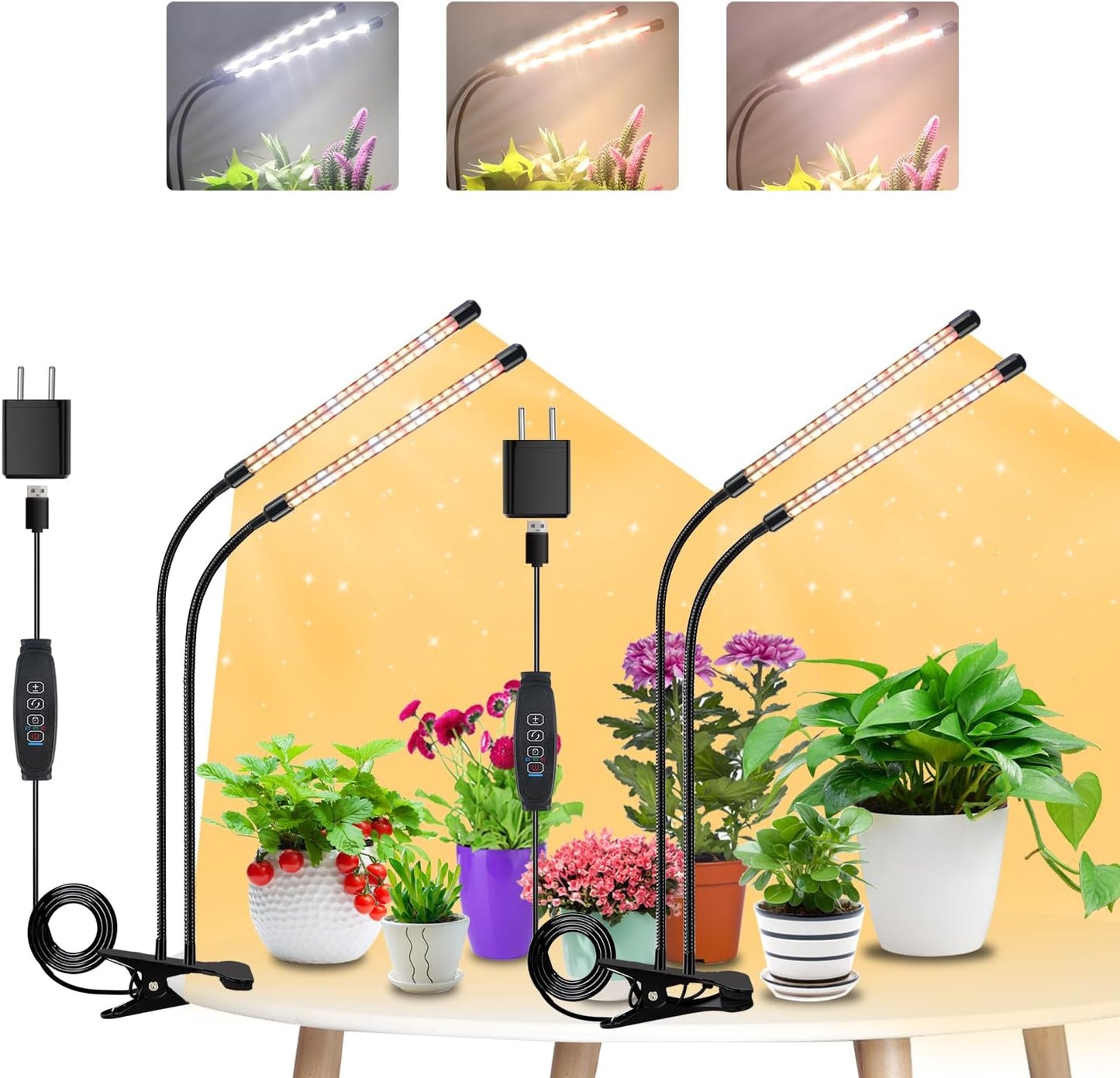 Grow Lights for Indoor Plants with 4 Heads and Clips for Growth
