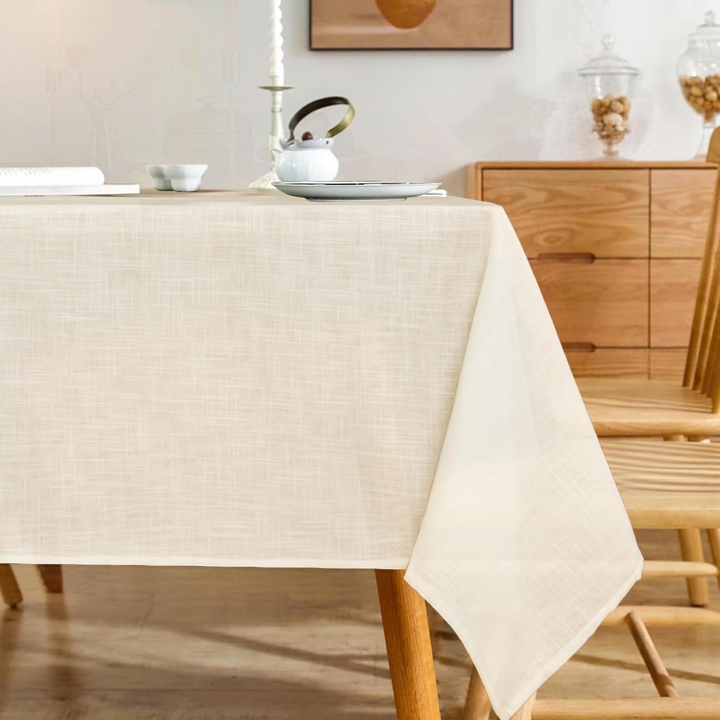 Natural Linen Rectangle Tablecloth 60 x 84 Inch 2 Pack