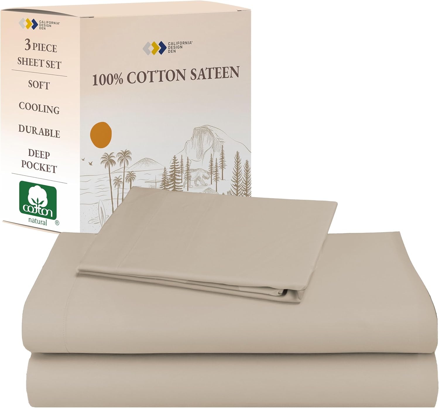 California Design Den Natural Cotton Sheets Twin XL Set