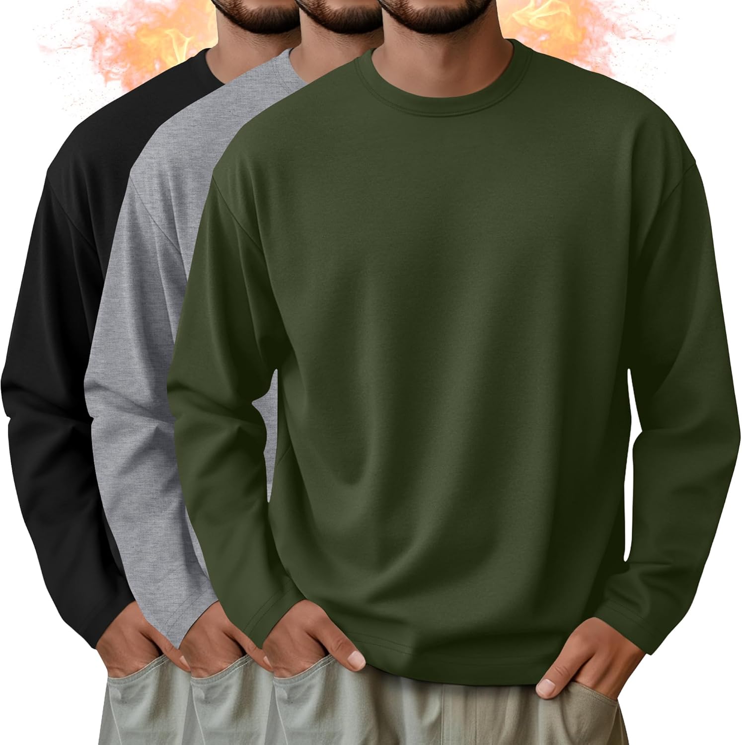 3 Pack Mens Long Sleeve Thermal Shirts for Comfortable Wear