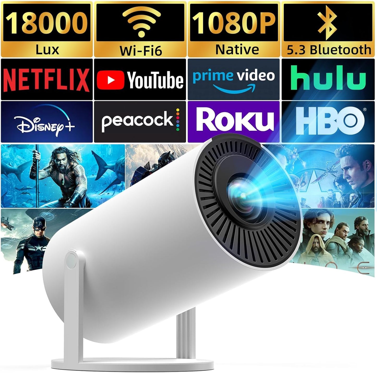 Portable Rotatable Projector - Native 1080P Home Theater