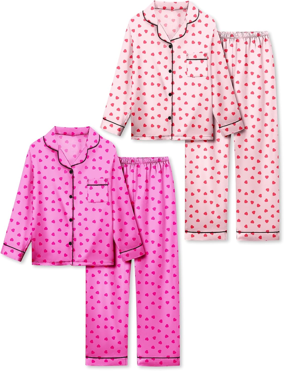 Satin Pajamas for Girls - 4-Piece Long Sleeve Silky Set