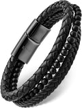 Black Leather Bracelets for Men - Handcrafted Braided & Onyx
