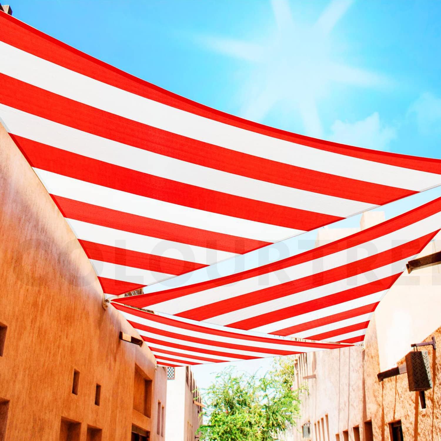 Custom Size Red & White Stripes Triangle Sun Shade Sail Canopy
