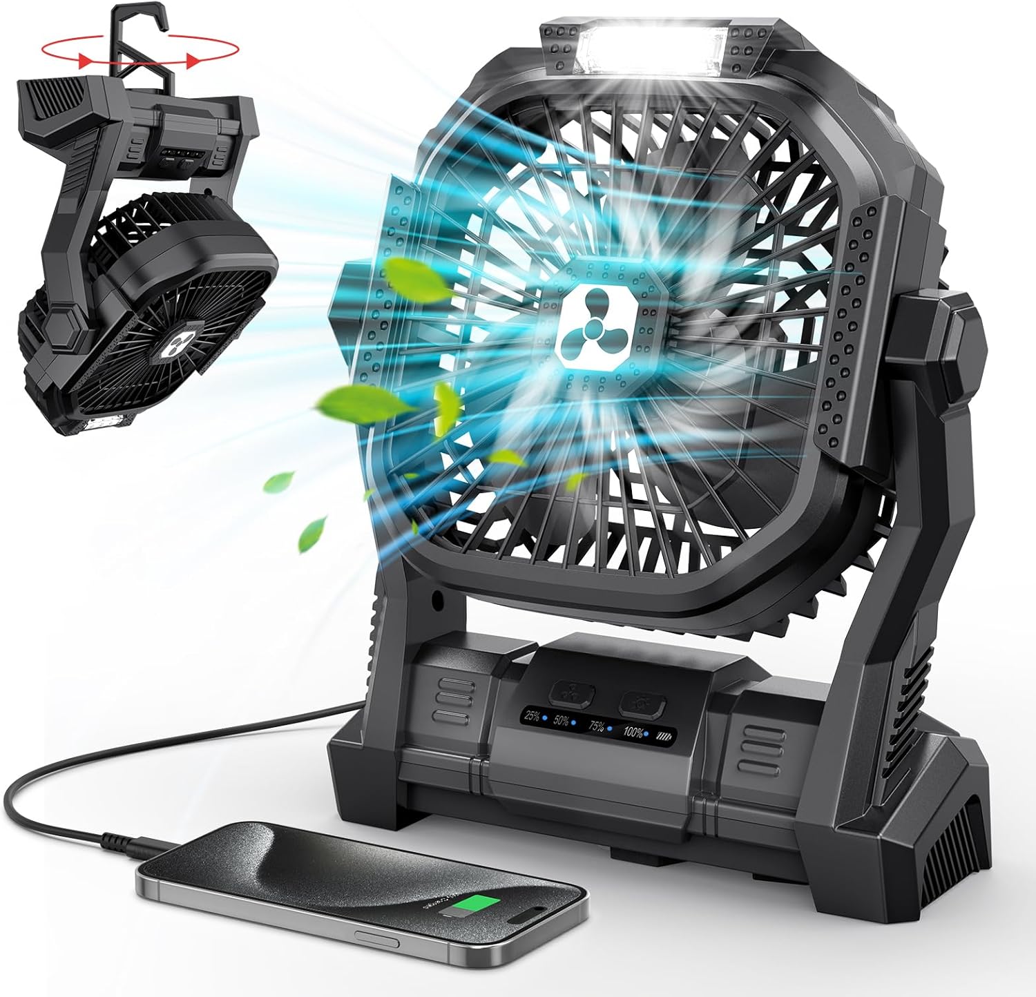 Portable Fan Rechargeable with LED Lantern for Camping Travel