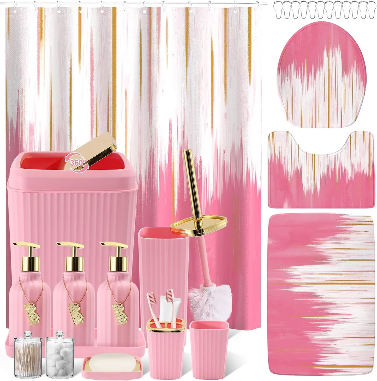 32PCS Bathroom Sets with Shower Curtain and Rugs for Stylish Decor