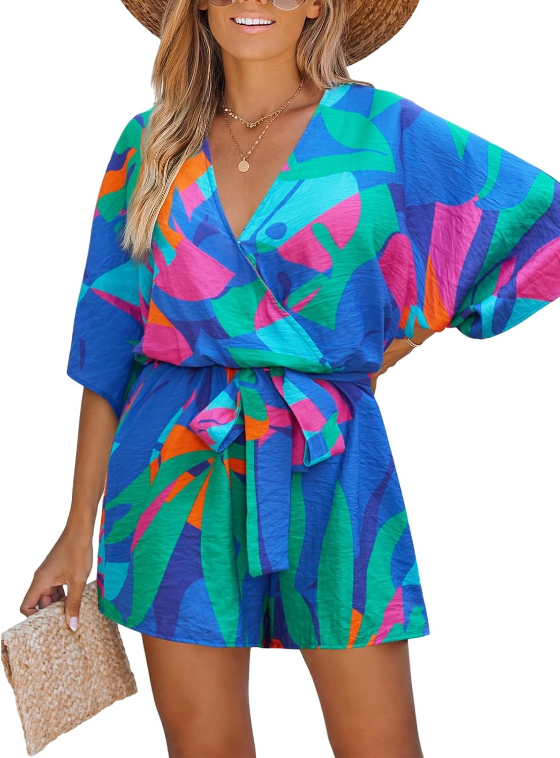 CUPSHE Women's Summer Romper: Stylish Lace Up Printed Outfit