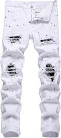 OIIIO Men's Patch Ripped Stretch Regular Fit Jean - Durable Stretch in