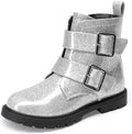 Girls Boys Glitter Ankle Boots with Side Zipper and Buckles - Sparkly