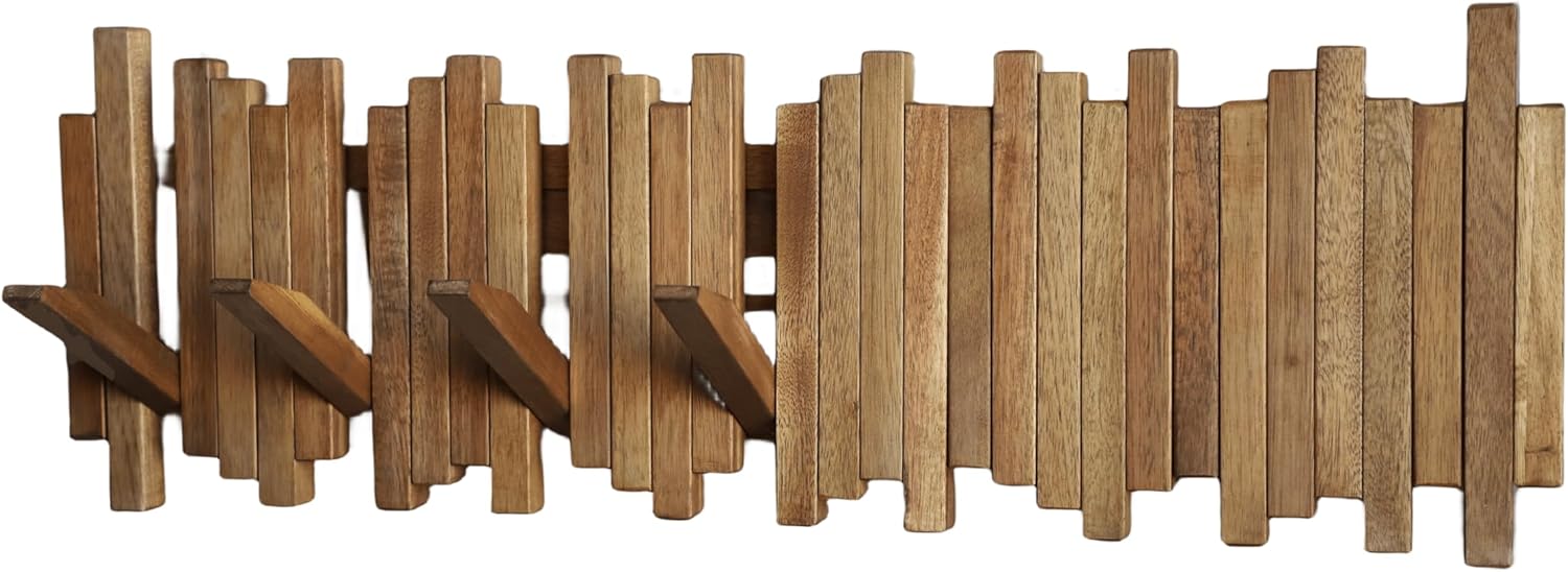 Natural Wood Wall Mounted Piano Coat Rack for Entryway Style
