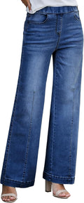 Wide Leg Pull On Jeans for Women - Baggy High Waist Stretchy Y2K