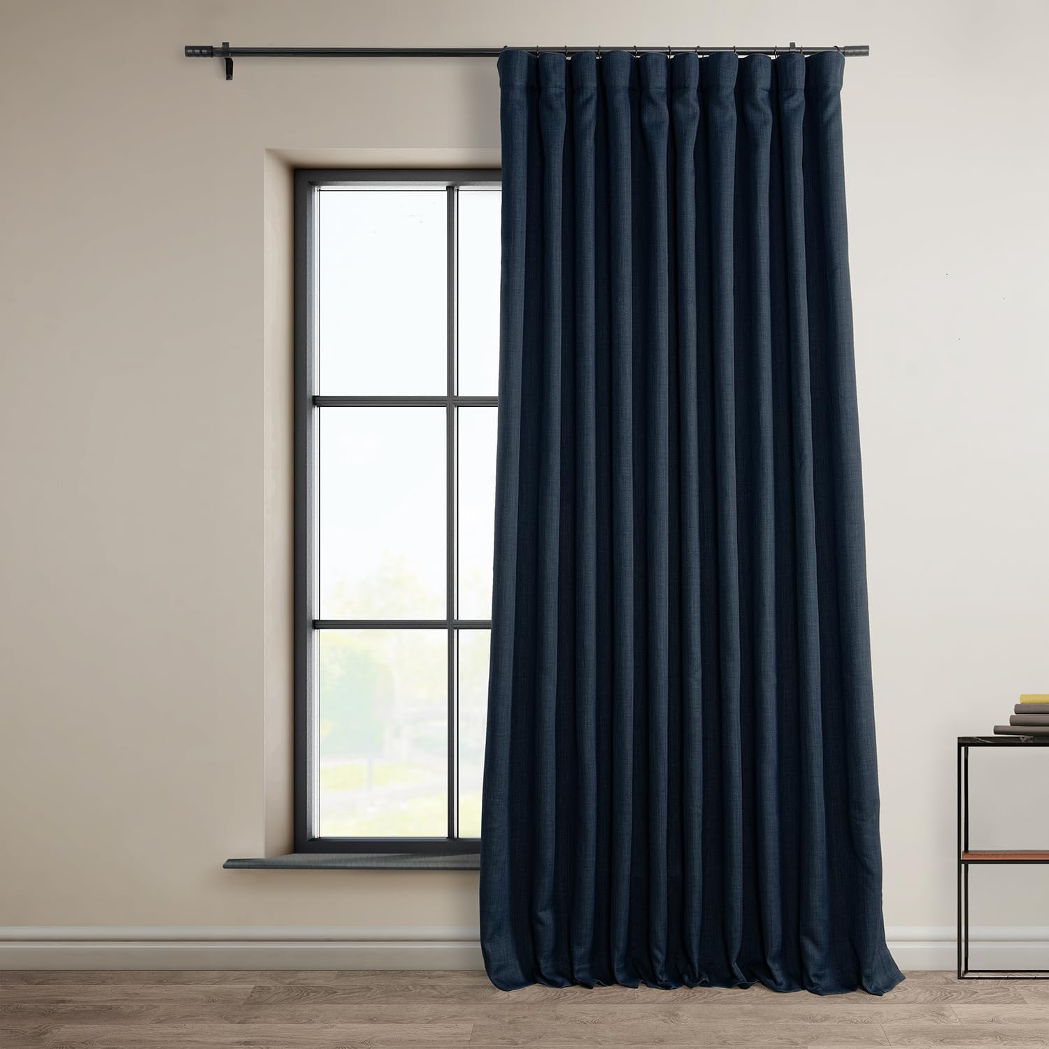 Faux Linen Curtains for Living Room - Nightfall Navy 100W X 84L