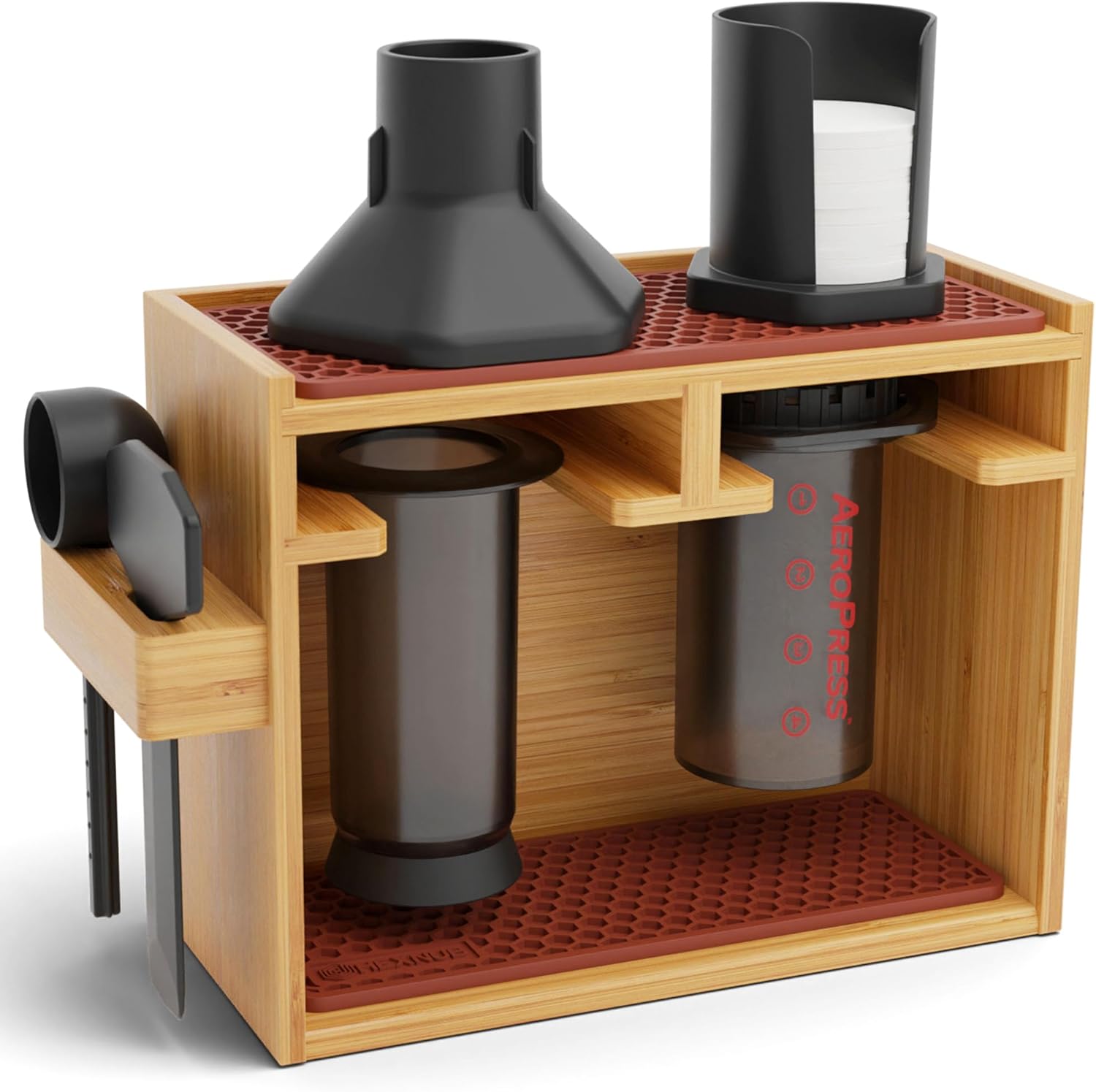 HEXNUB Bamboo Organizer for AeroPress Coffee Maker and Accessories