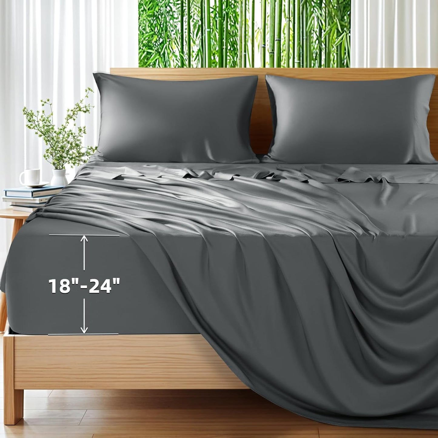 Shilucheng Bamboo Sheets Set for Extra Deep Mattresses, Queen