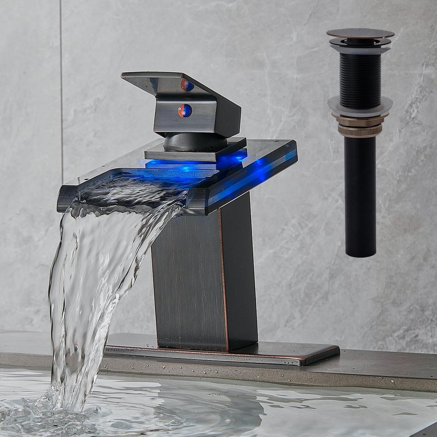 LED Bathroom Sink Faucet with Color Changing Lights and Drain