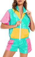 Yisfri Women's Color Block Windbreaker Tracksuit Set - Retro Two Piece