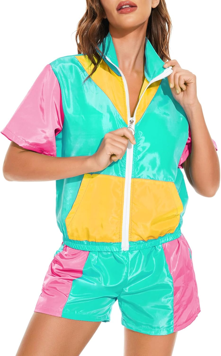Yisfri Women's Color Block Windbreaker Tracksuit Set for Summer