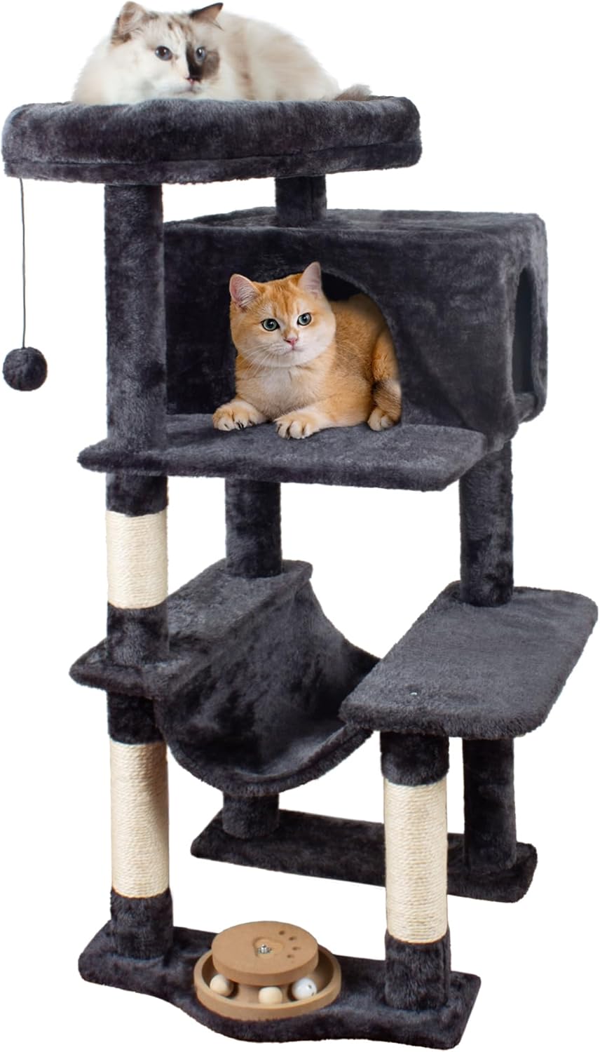 40in Gray Cat Tree Tower for Indoor Cats with Hammock and Condo