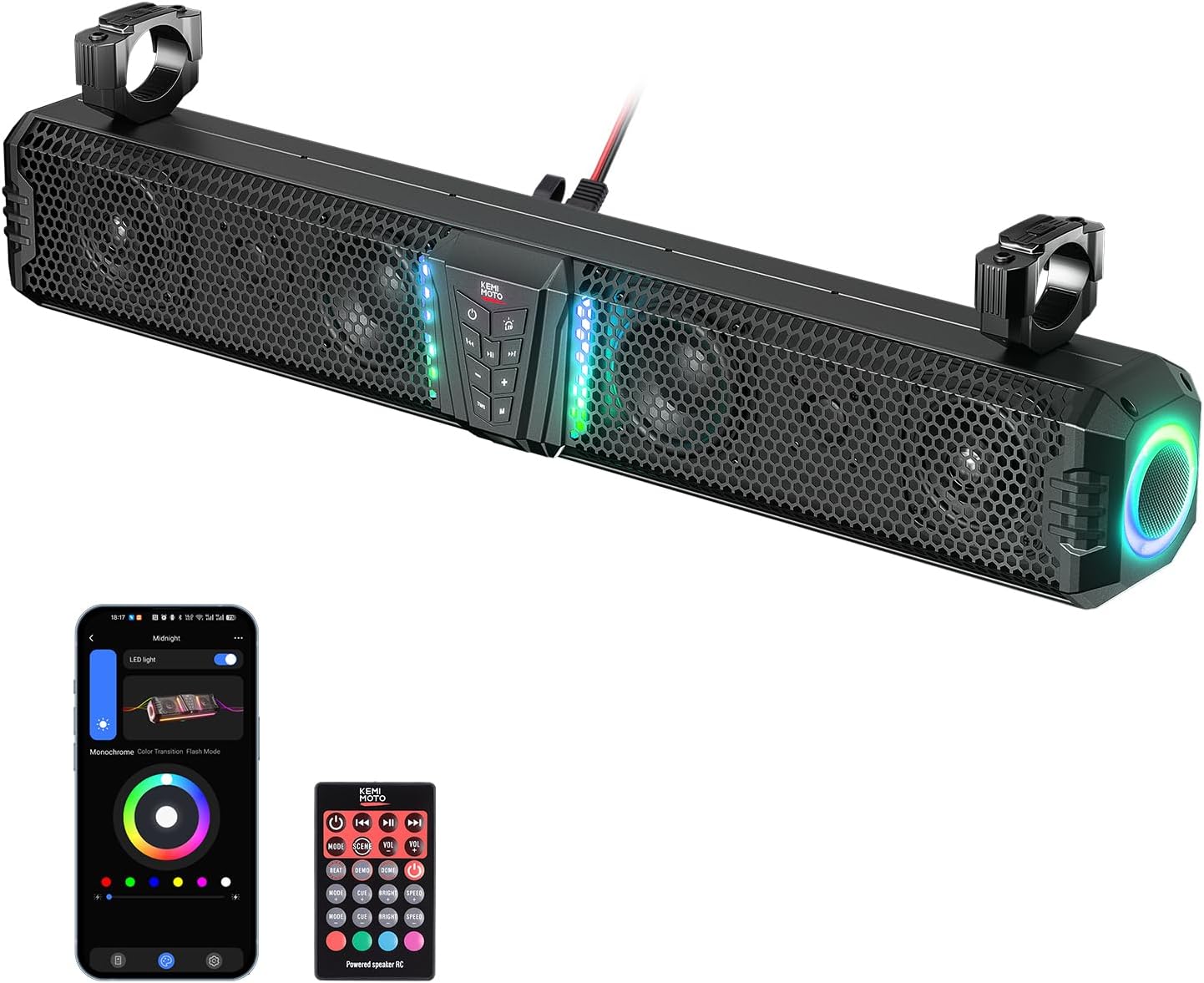 KEMIMOTO 2025 Midnight 80 32-inch UTV Sound Bar with RGB Lights