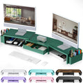Dual Monitor Stand Riser Desk Organizer with Drawer and Pen Holders