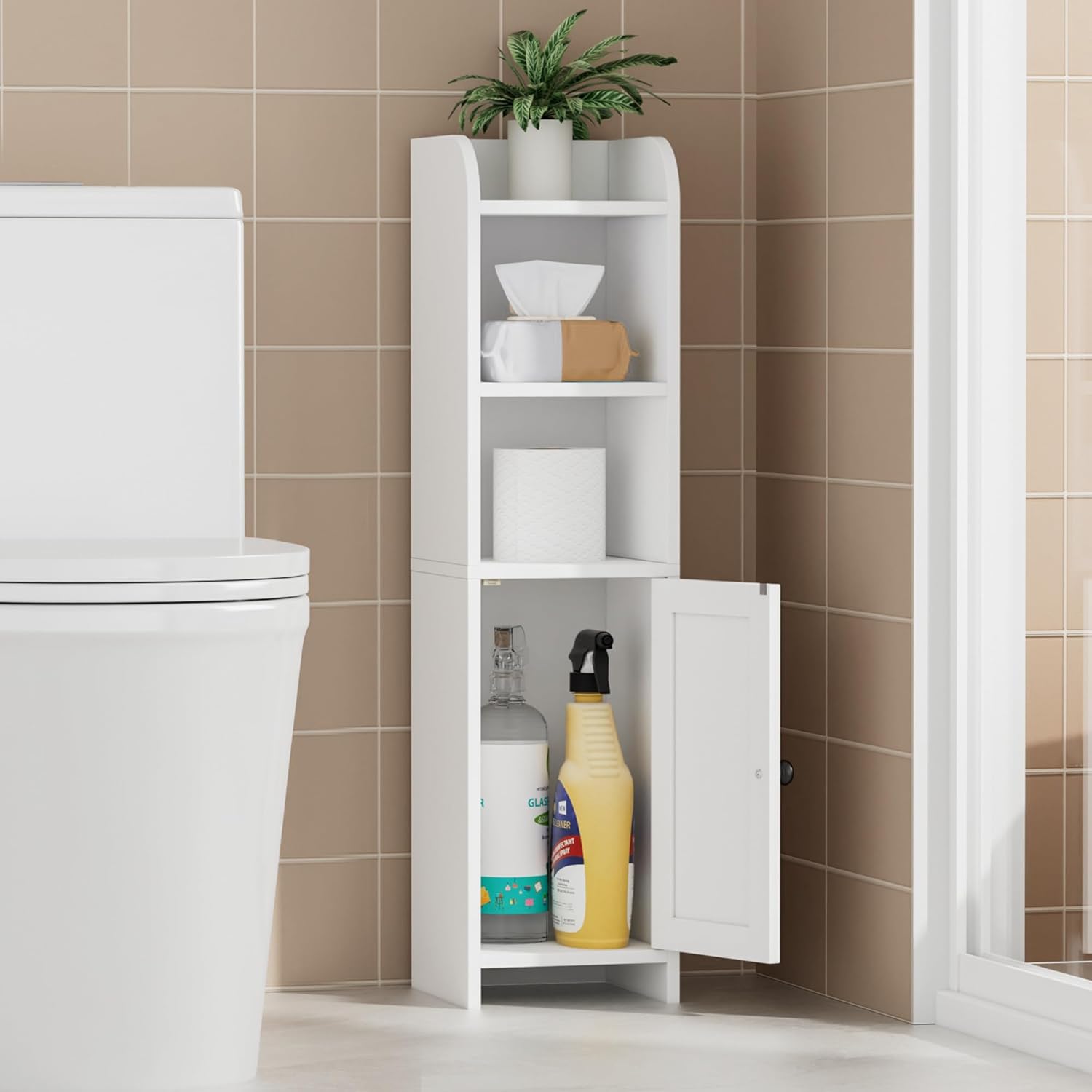 Homhedy Small Bathroom Storage Corner Floor Cabinet for Space