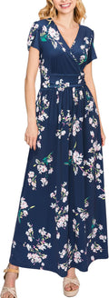 OUGES Maternity Maxi Dress Wrap V Neck - Comfortable Elegant Fit