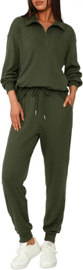 BTFBM Women's 2 Piece Tracksuit Fall Outfits 2025 - Ribbed Half Zip