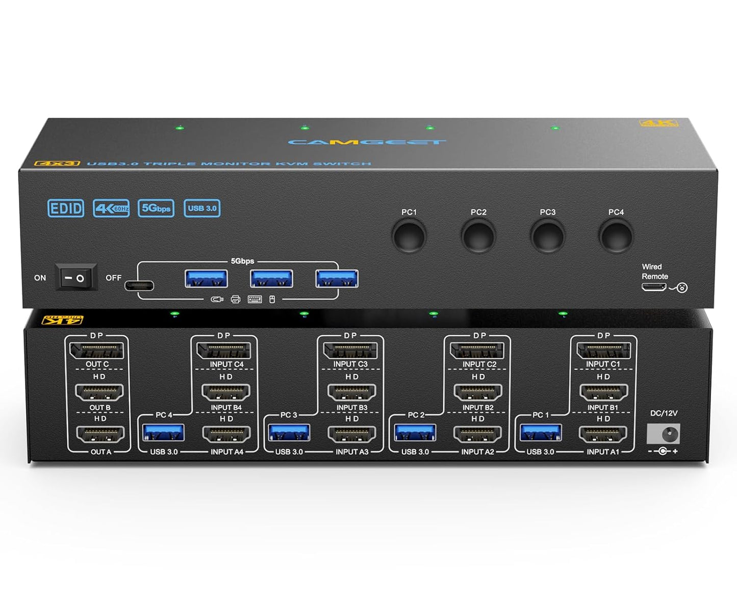 KVM Switch 3 Monitors 4 Computers 4K@60Hz for Ultimate Setup