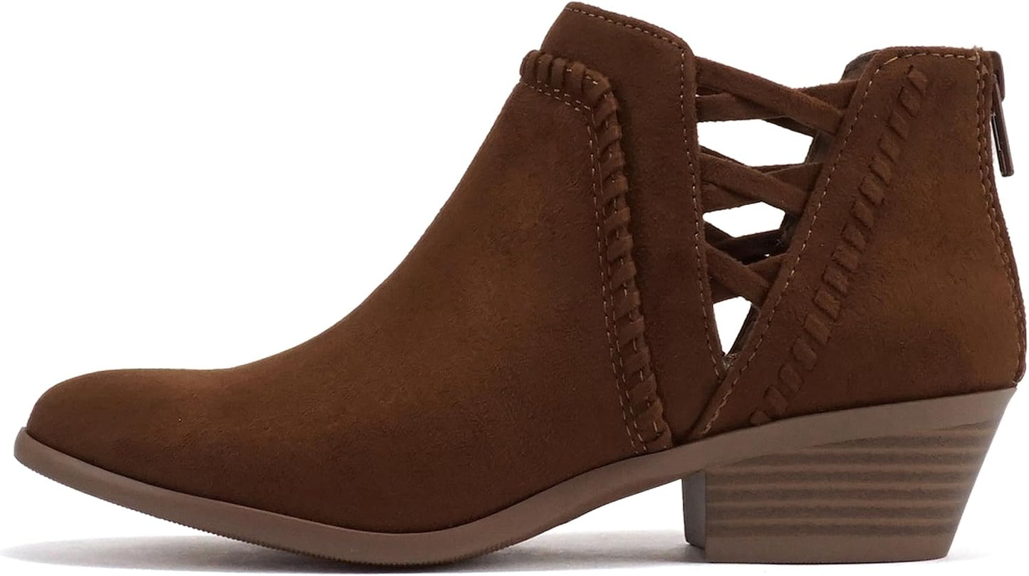 Soda Women's Low Ankle Heel Bootie with Elastic Cross Straps
