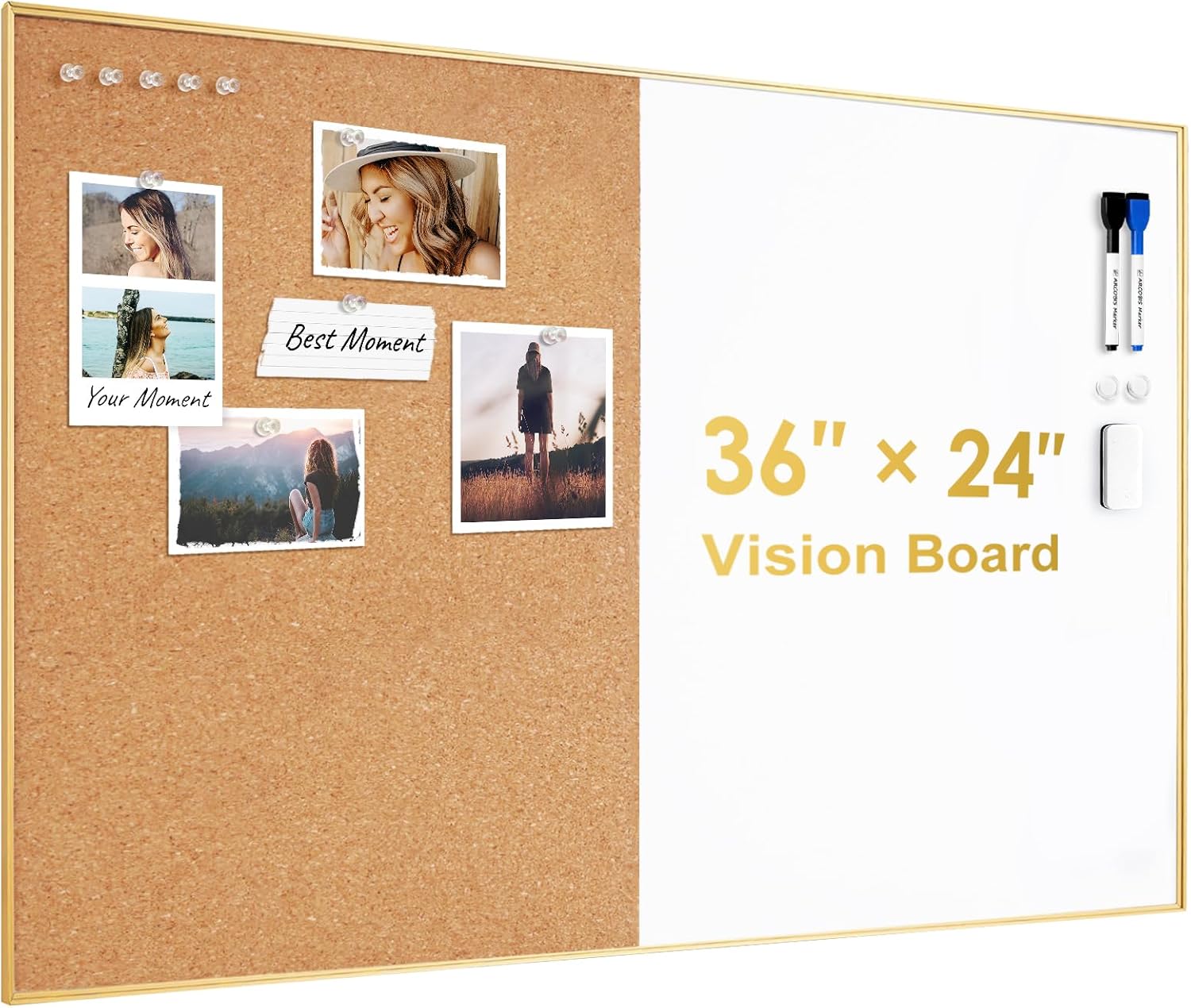 ARCOBIS Cork Board White Board Combo for Home Office Decor