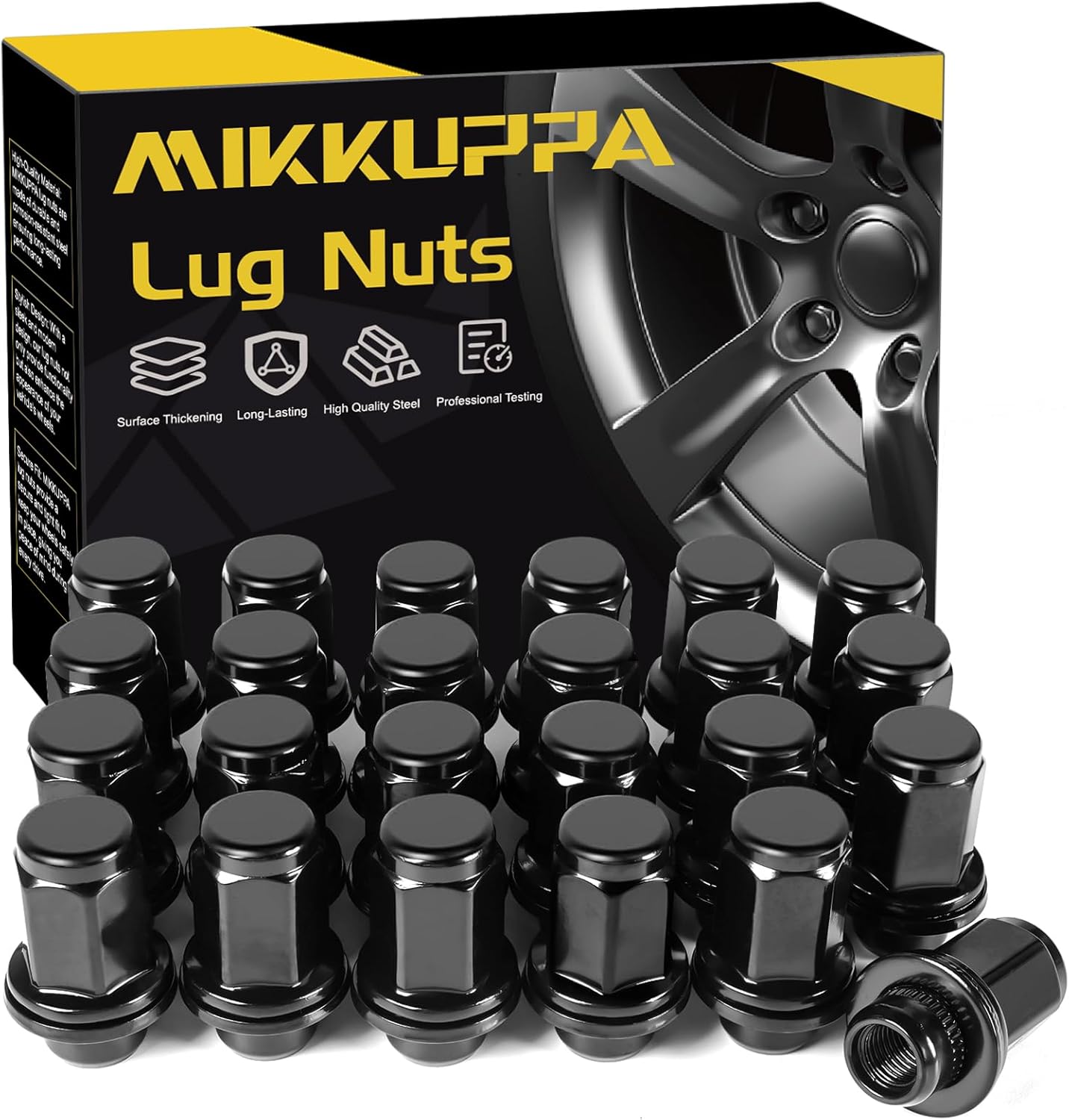 MIKKUPPA 24pcs Black Mag Lug Nuts for Toyota Tacoma 4Runner