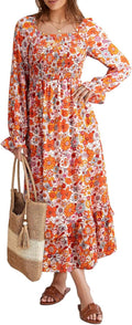 Boho Floral Square Neck Maxi Dress - Smocked Tiered Ruffle (2025)