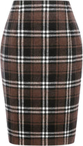 Plaid Pencil Skirt Knee Length Wool Midi Skirt - Flattering Office Fit