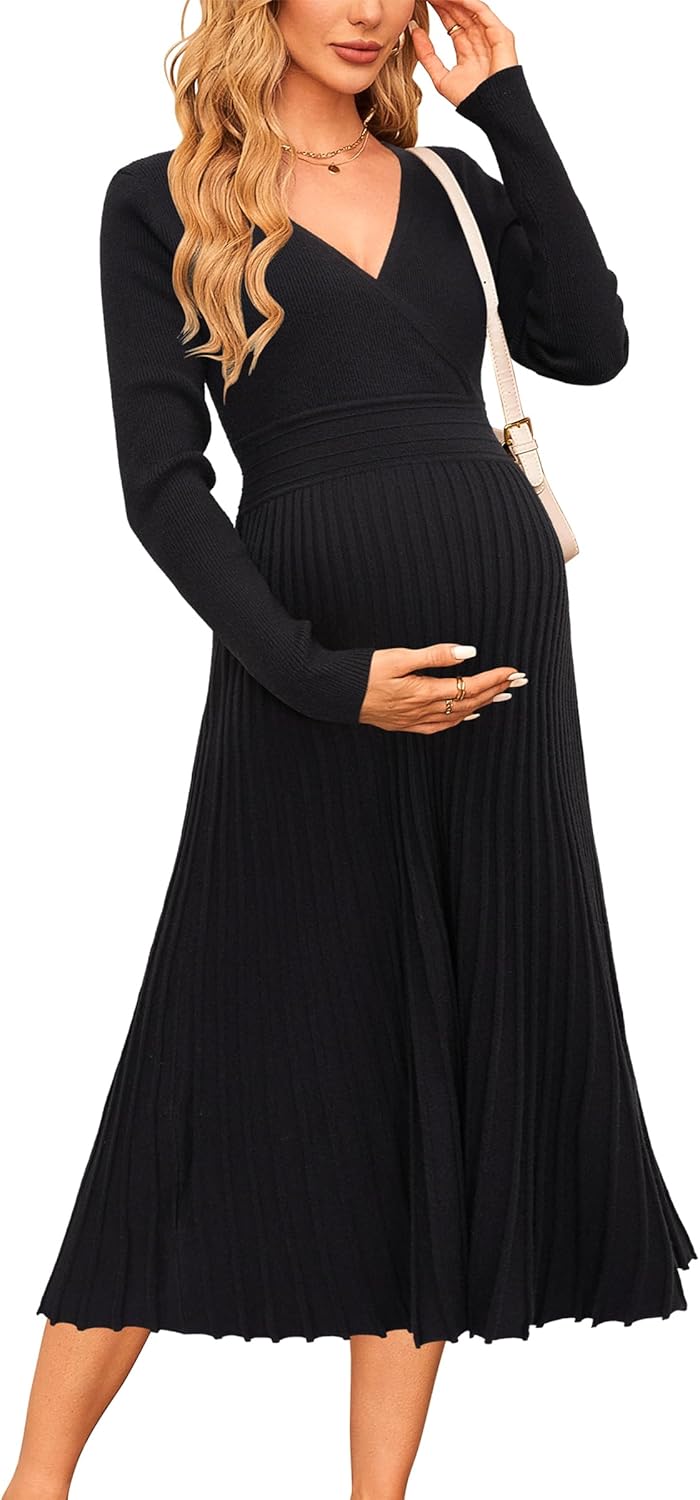 OUGES Women's Fall Maternity Midi Dress for Every Occasion