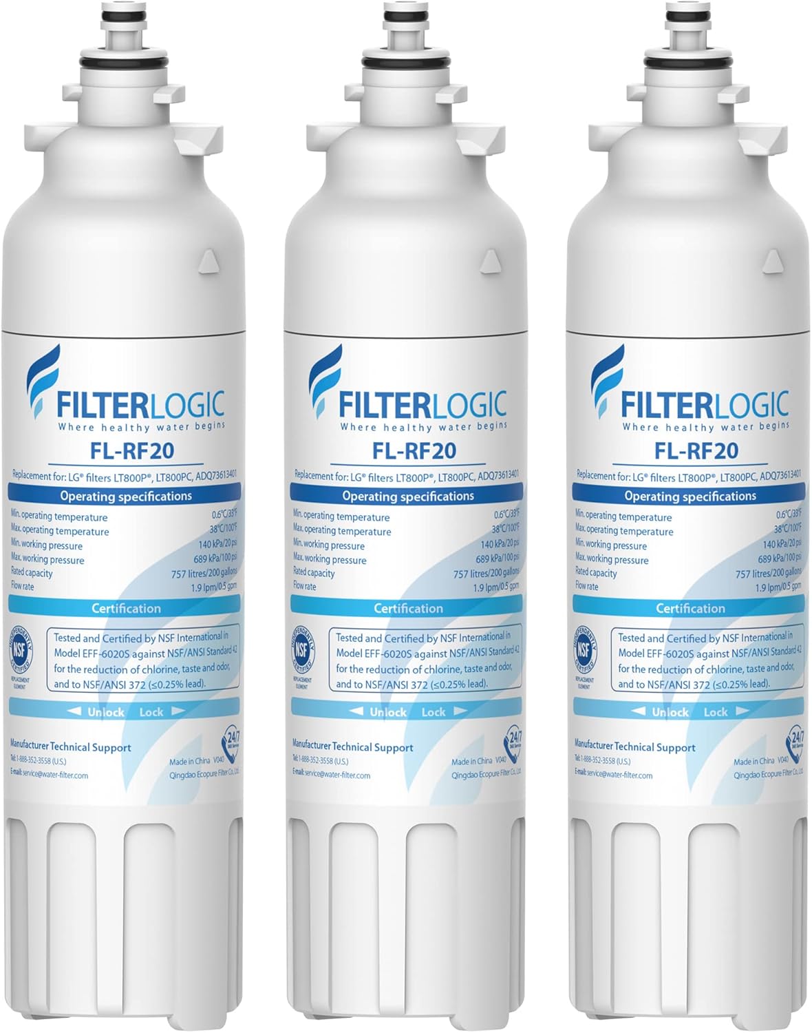 Filterlogic ADQ73613401 Refrigerator Water Filter for LG Models