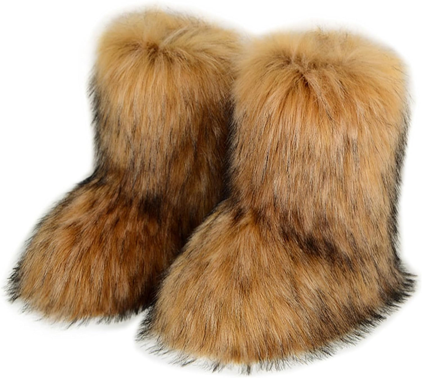 Furry Faux Fur Boots for Women - Cozy Mid Calf Snow Booties