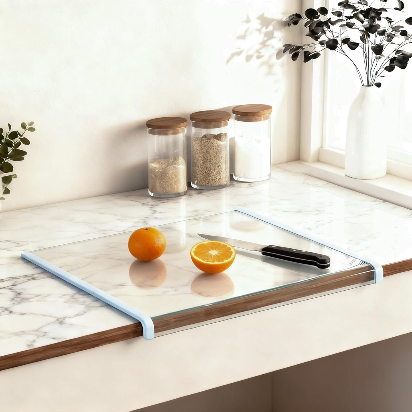 New Clear Tempered Glass Cutting Board with Counter Lip Design