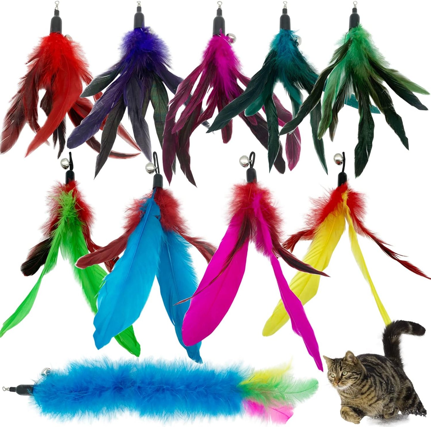10 PCS Cat Feather Toy Refills - Purrfect Cat Interaction!