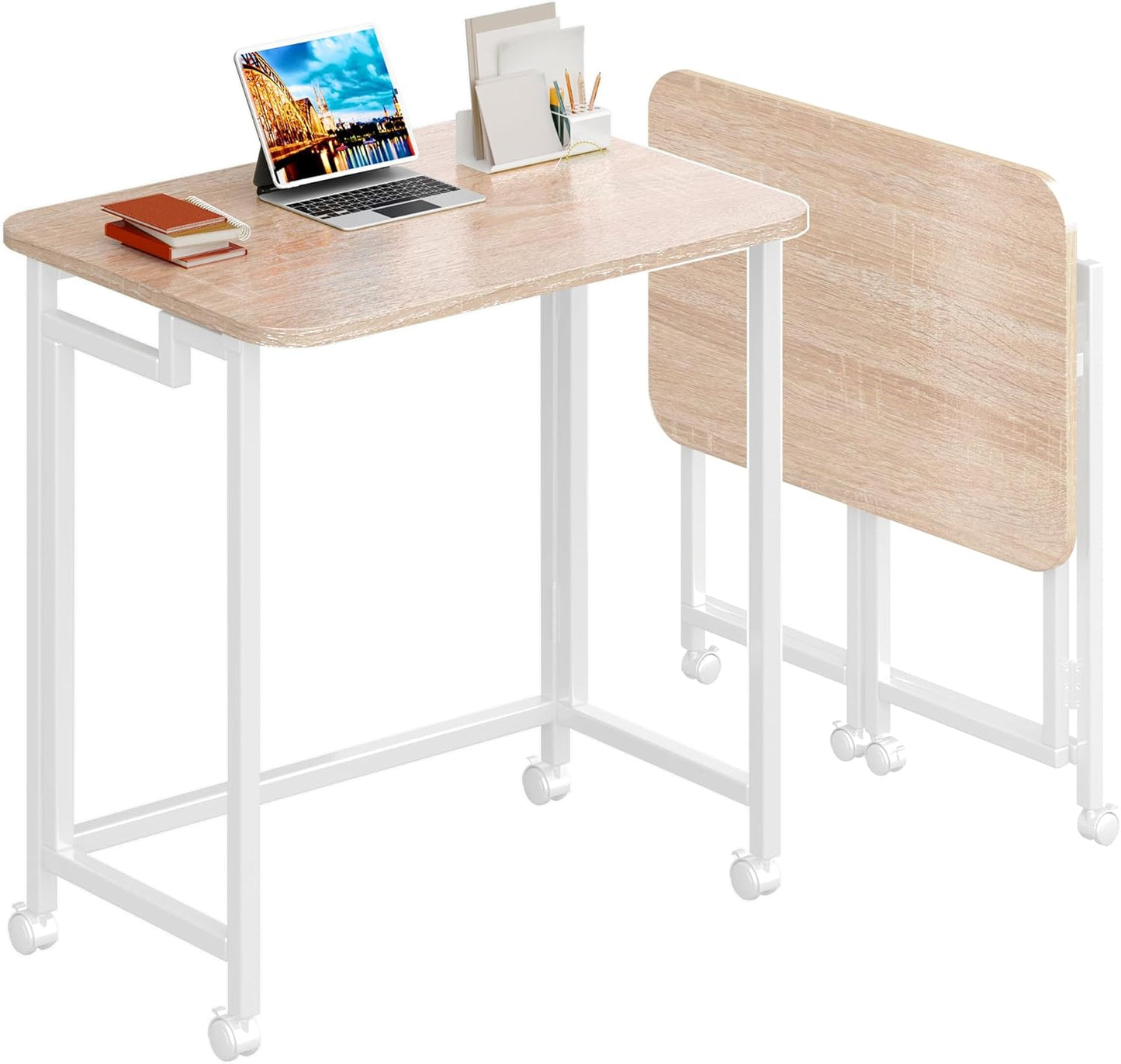 4NM 23.6in Mobile Small Rolling Computer Desk for Compact Spaces