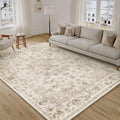 6x9 Washable Neutral Area Rug Beige Vintage Floral - Soft Low Pile