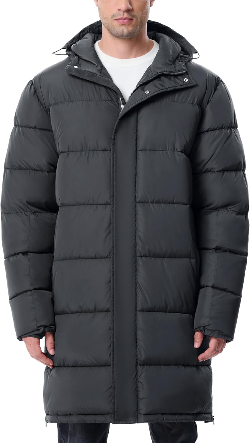 Mens Long Winter Coats Lightweight Puffer Jacket for Cold Weather